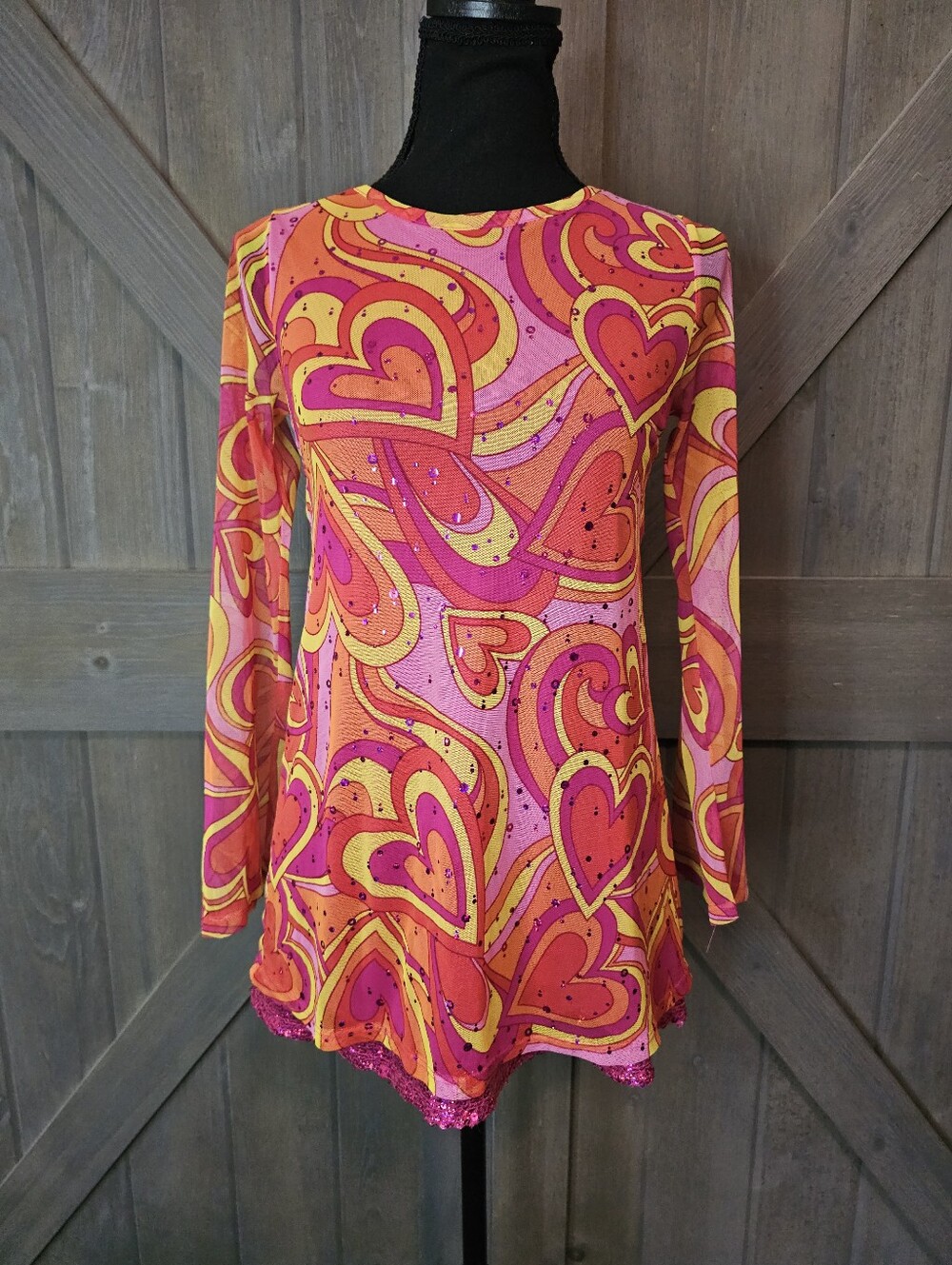 Justice Retro Heart Print Long Sleeve Tunic Top sz 12